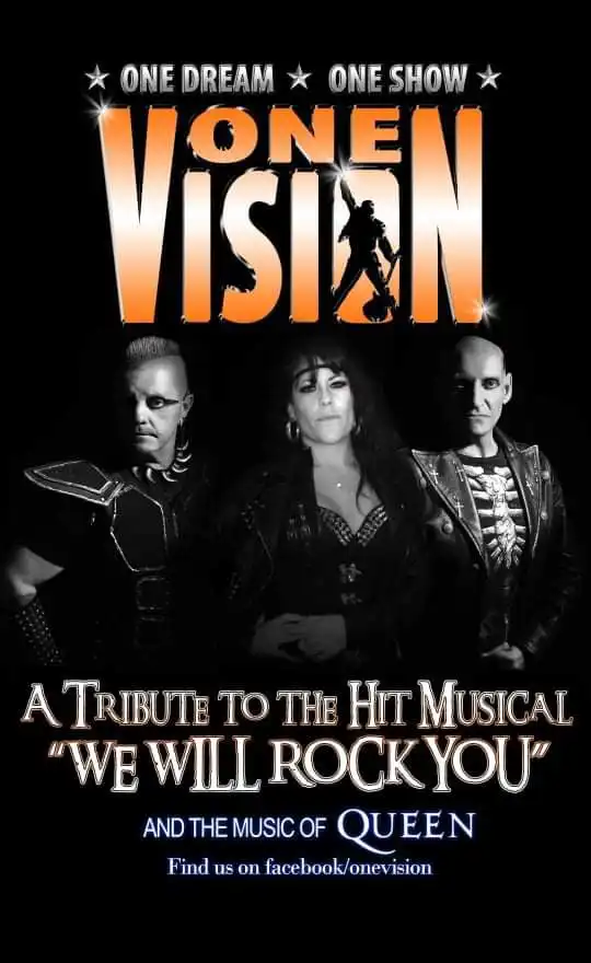 One Vision Queen tribute band performing a live show inspired by We Will Rock You and Queen's greatest hits.